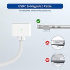 140W USB-C to Magnetic 3 Cable, Safe Charging Cable Compatible with MacBook Pro 2021 M1 Pro & Max 14" 16", MacBook Air 2022 M2, 2023 M2 Pro & Max 14" 16" - 6.6ft White