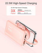 Portable Charger with Built in Cables, Slim 10000mAh Fast Charging 22.5W Power Bank USB C LED Display Battery Pack 6 Outputs & 2 Inputs for iPhone Samsung Pixel LG Moto iPad