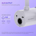 FEELWORLD PM1 XLR USB Dynamic Microphone Gifts for Podcast Recording PC Computer Gaming Live Streaming Vocal Voice-Over, Studio Metal Mic with RGB Light, Mute Button, Headphones Jack (White)