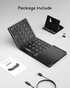 Samsers Multi-Device Foldable Bluetooth Keyboard with Touchpad, Rechargeable Dual-Mode(2.4G+BTx2) Wireless Keyboard with Holder, Portable Folding Keyboards for Android Windows iOS Mac OS - Black
