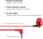 Panasonic ErgoFit Wired Earbuds, 3.5mm Jack in-Ear Headphones with Dynamic Crystal-Clear Sound and Soft Ergonomic Custom-Fit Earpieces (S/M/L), for Phones and Laptops - RP-HJE120-RA (Metallic Red)