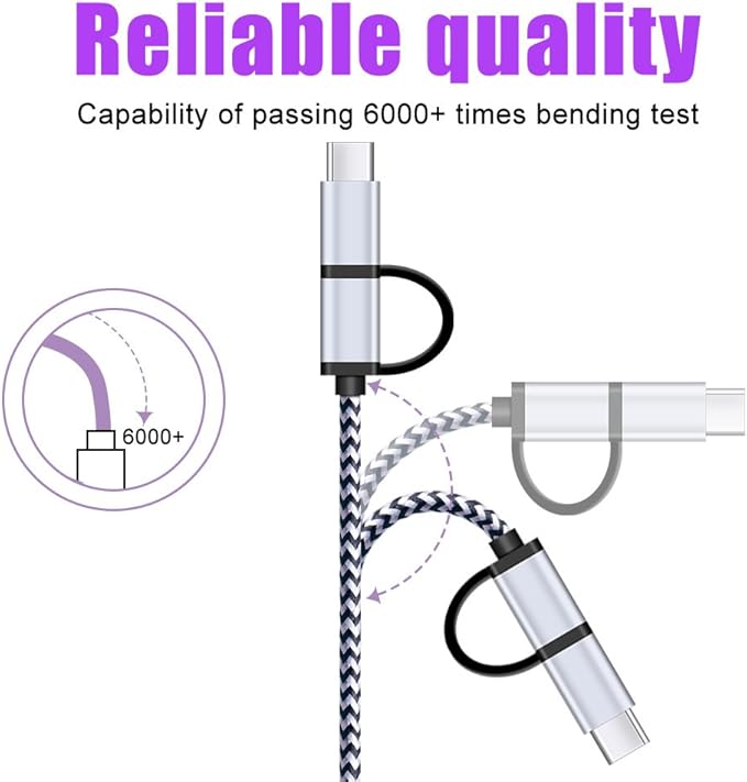 USB C Cable, SIXSIM 3Pack 6Ft 2 in 1 Cable Type C Charger Cable Nylon Braided USB A and Micro USB Cable for iPhone 16/16 Pro/16 Pro Max, Samsung Galaxy S24 S23 Ultra S22 S21 Plus, More Android Devices