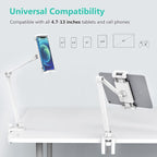 iPad Desk Mount, Tablet Holder, Multi-Angle Adjustable Tablet Stand for 4.7''- 13'' Screen Microsoft Surface Pro Series, iPad Series(White)