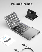 Samsers Foldable Bluetooth Keyboard with Touchpad, Portable Wireless Keyboard with Stand Holder, Rechargeable Full Size Ultra Slim Pocket Folding Keyboards for Android Windows IOS Tablet & Laptop-Gray