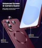 Magnetic for Samsung Galaxy S25 Edge Case [Compatible with MagSafe][Built-in Camera Lens Protector] Slim Soft Silicone Bumper Shockproof Metallic Luster Phone Case (Burgundy)