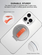Grat 3 Magnetic Phone Grip Kickstand, [Durable Silicone Strap] 360° Rotatable Phone Loop Holder, Detachable Thin Ring Stand Compatible with Magsafe iPhone 16 15 14 13 12 Pro/max, Silver