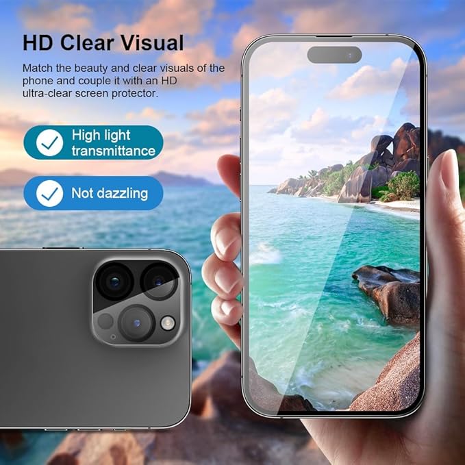 2 pack Full 9H+ 12 FT Military Grade Glass Screen Protector for iPhone 16 Pro + 2 pack Camera Lens Protector with easy Installation Frame Case Friendly 9H+ Hardness HD Clear Anti-Scratch Glass Full Edge Coverage 6.3" 16Pro