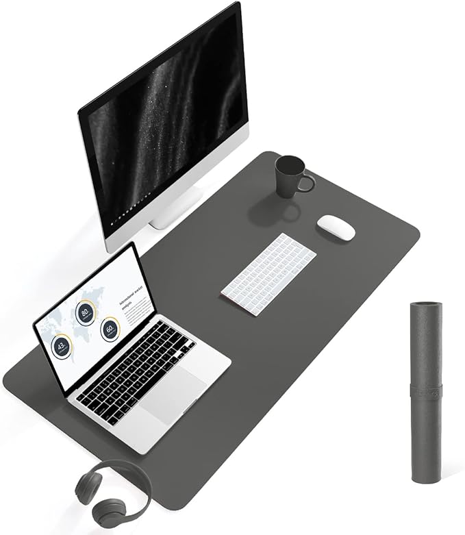 YSAGi Non-Slip Leather Desk Pad L Size, Waterproof Laptop Computer Desk Keyboard Mat, Table Protector Blotter Mat, Large Mouse Pad for Office/Work/Home/Decor(Dark Gray, 35.4" x 17")