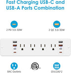 HHSOET 16 in 1 Recessed Power Strip Flat Plug, 30W Fast Charging Furniture Outlet with USB, Conference Recessed Surge Protection with 8 AC Plugs, 4 USB Ports 4 USB-C, 10ft Power Cord.(White)