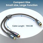 EMK RCA Splitter 1 Male to 2RCA Female Copper Shell Gold-Plated Y Adapter RCA Male to 2RCA Female Cable RCA Y Splitter Connectors Extension Cord 1ft/0.3m