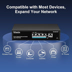 4 Port Gigabit PoE Switch with 1 Uplink Gigabit Ports, VIMIN 5 Port Unmanaged Ethernet PoE Switch with 72W Power, Support IEEE802.3af/at, VLAN, Metal Housing, Desktop or Wall-Mount, Plug & Play