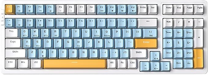 Wireless Mechanical Keyboard, Triple Mode 2.4G/USB-C/BT Gaming Keyboards 100 Keys Ice-Blue Backlit, Red Switch Keyboard | Rechargeable Mechanical Gaming Keyboards | Ice Blue/W/Y