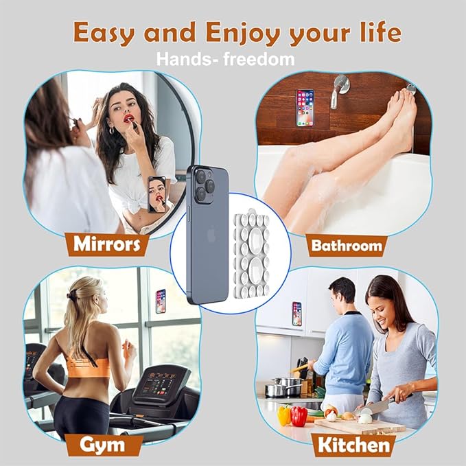 ZYCCER Double Sided Silicone Suction Phone Holder Mount,Compatible with iPhone and Android Cases Hands-Free Mirror Shower Phone Mount Strong Grip Holder (White, Double Sided 2PCS)
