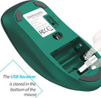 memzuoix 2.4G Wireless Mouse, 1400 DPI Computer Mice USB Receiver, Portable Wireless USB Mouse Battery Powered Cordless Mice for Laptop, PC, Desktop, 5 Buttons (Dark Green)
