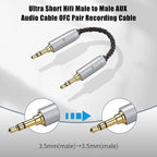 okcsc 3.5MM Male to 3.5MM Male Ultra Short Hifil Male to Male AUX Audio Cable OFC Pair Recording Cable Wire-Breakage-Prevention Design Adoption of 8-Core Braided Structure 5.82 inch