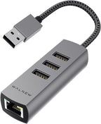 USB-C to Ethernet Adapter, WALNEW USBC to RJ45 LAN Adapter, Gigabit Cat Network Cable Converter to Type C Thunderbolt 3 for Mac,MacBook Pro/Air,Samsung Galaxy Tab (Ehternet+USB-A Port, USB-A)