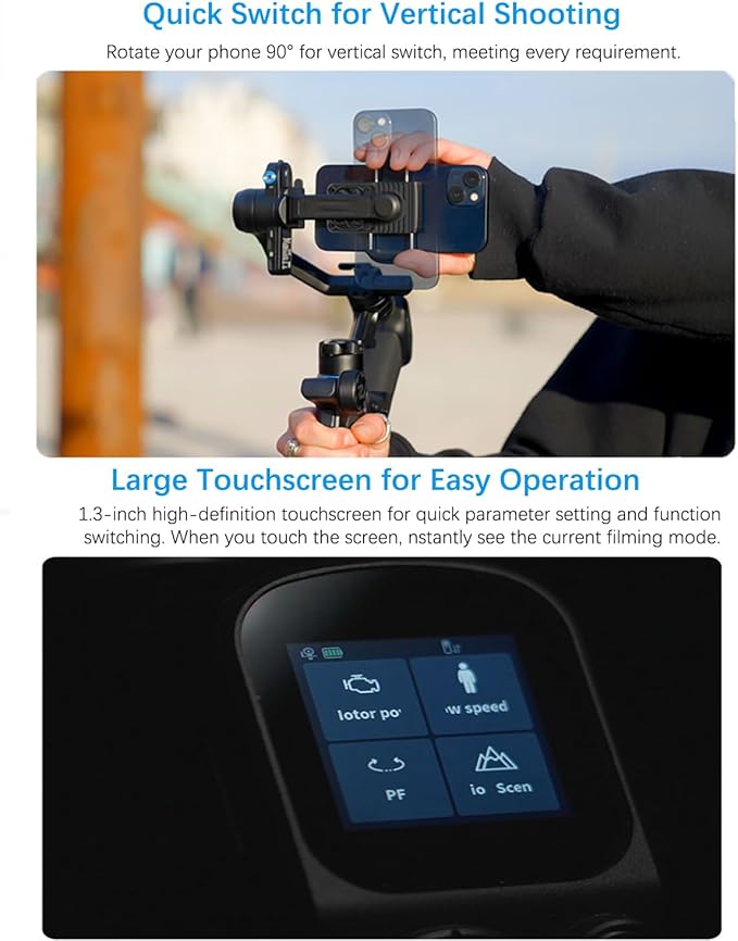 FeiyuTech Scorp MINI 3 Gimbal Stabilizer for iPhone, 3-Axis Smartphone Gimbal Built-in AI Tracking Module,Phone Gimbal with Cooling Fan and Integrated Grip Design, Touch Screen, 2KG(4.41lb) Payload