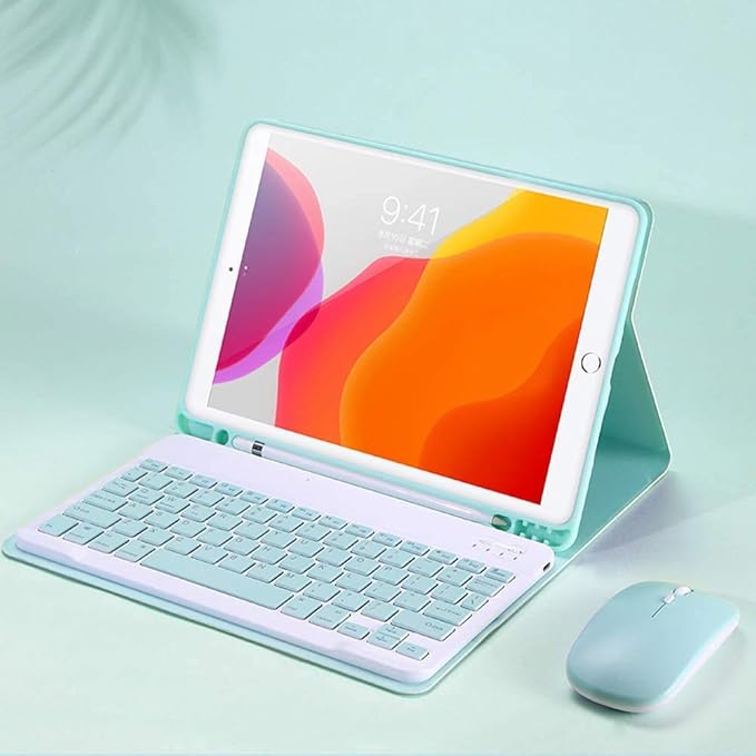 AnMengXinLing Keyboard Case for iPad Air 11 inch (M3 2025/M2 2024) with Mouse, Case for iPad Air 5th/4th Gen with Keyboard Cover with Pencil Holder, Green