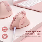 seenda Ergonomic Mouse Rechargeable, USB+Dual Bluetooth, MOU-302 Vertical Wireless Mouse with Volume Knob, Quiet Clicks, Multi-Device Cordless Mice Compatible for Windows, PC, Laptop, Mac OS, Pink