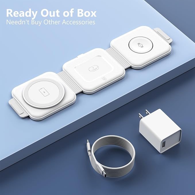 Travel Charger for Samsung Multi Devices, Foldable 3 in 1 Wireless Charging Station Fast Charging Stand/Pad Compatible for Samsung Galaxy S25/S24/S23/S22/S21/Note20 Galaxy Watch8/7/6/5/4/Galaxy Buds4