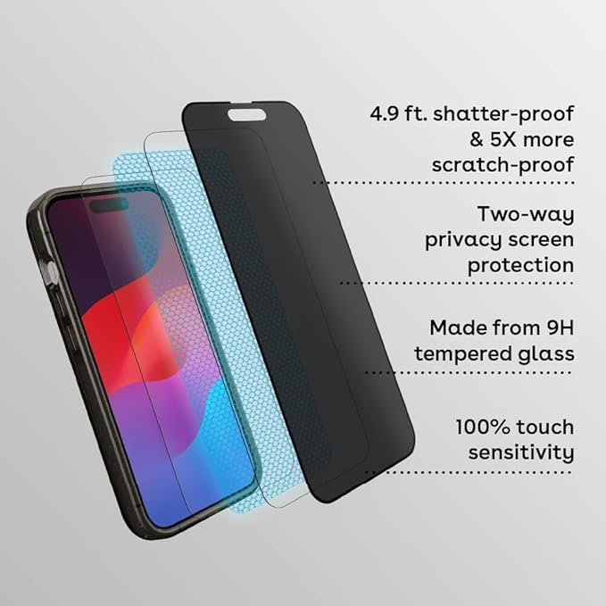 CASETiFY Impact Privacy Screen Protector [Strengthened 9H aluminosilicate glass, applicator included] for iPhone 16