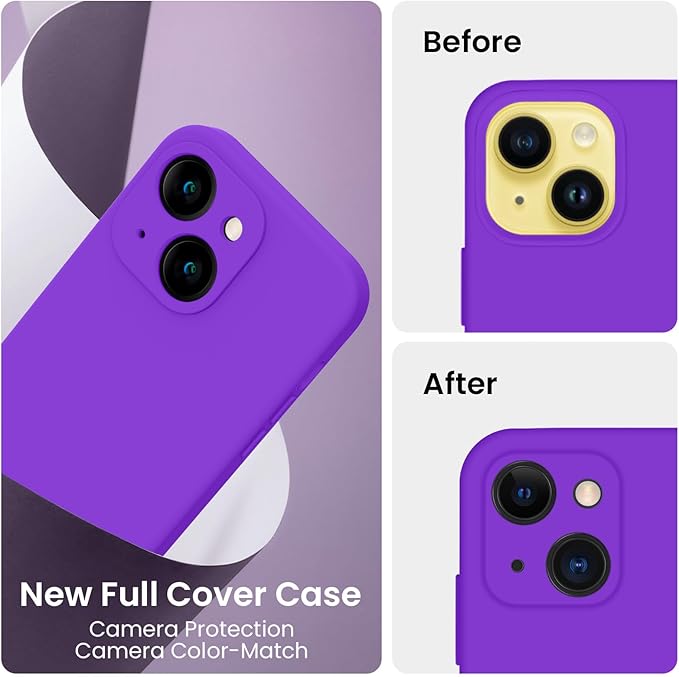 FireNova Designed for iPhone 14 Case, Silicone Upgraded [Camera Protection] Phone Case with [2 Screen Protectors], Soft Anti-Scratch Microfiber Lining Inside, 6.1 inch, Neon Purple
