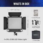 Mettlelite SPL210B Bi Color LED Video Light with APP Control, 3200K-5600K, CRI TLCI 96+, Dimmable Photography Studio Lighting with U Bracket, Barndoor and Carrying case, for Photography/Video/Stream