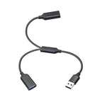 USB Splitter Cable 1FT, USB A Male to Dual USB A Female Y Splitter Adapter 1 in 2 Out, Power & Data with OTG Function Intelligent Chip, for Smartphone, Laptop, Car etc