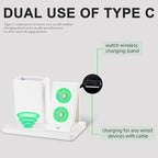 White Leather Pen Holder Desk Organizer with 3-in-1 Wireless Charger for Phone, Earbuds, Watch - Desktop Phone Stand,birthday gifts for women,mom gifts (white)