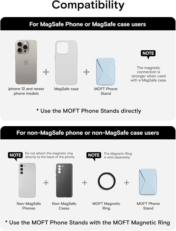 MOFT Magnetic Wallet Stand Compatible with iPhone 16/15/14/13/12 Series, Angle Adjustment & Magsafe Compatible MOVAS Phone Stand, Soothing Mist