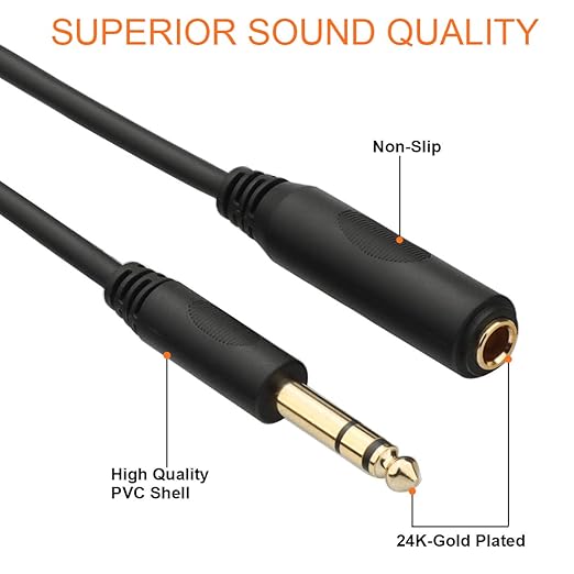 Tisino 1/4 Extension Cable 10 ft, Headphone Extension Cable Quarter inch TRS Male to Female Stereo Guitar Extension Cable Cord