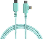 Smartish 2 in 1 USB C to USB C/Lightning Cable - Crown Joule - 6 Ft Fabric Wrapped Fast Charging Cord - for iPhone, Galaxy, Pixel - 100W Dual Fast Charger for Phones/Laptops - Teal Me More