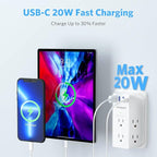 Outlet Extender, Vansoet 6 Outlet Splitter with 4 USB Ports(1 USB C PD 20W), 2100J Surge Protector Power Strip, 3 Side Multi Plug Outlet for Travel, Home, Office, Dorm