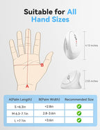 TECKNET Wireless Mouse, 5 Adjustable DPI Levels, 6 Buttons, 4800 DPI Wireless Vertical Mouse, 2.4G Silent Wireless Mouse for Laptop, PC, Chromebook, Mac - Light White