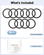 for Magsafe Ring - 10 PCS, Ultra-Thin(0.4mm) Magsafe Sticker, Compatible with iPhone 15 Pro Max, 15 Pro, 15/14/13/12 Series, Samsung Galaxy, Google Pixel Series Black