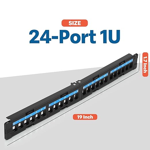 Everest 24 Port Keystone Patch Panel (1-Pack) - Removable 6-Port Panels - Use with Slim Profile Keystones ONLY (Wider Jacks May not fit Side by Side)