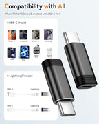 Temdan 4 Pack Lightning to USB C Adapter for iPhone 15/16/17 Pro/17 Pro Max,for iPhone 17/16 Charger,17/16 Accessories,Fast Charging&Data Transfer,USB C Charger Connector Cable,Not for Audio/OTG-Black