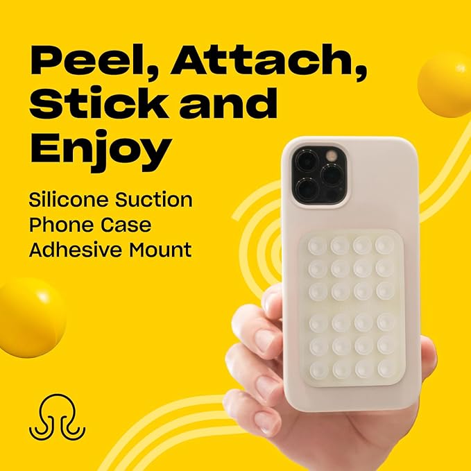 Classic - Silicone Suction Phone Case Adhesive Mount - Hands-Free, Strong Grip Holder for Selfies & Videos - iPhone & Android Compatible - 2.25″ x 3.25″, Transparent