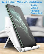 Cell Phone Stand for Desk Foldable Cell Phone Holder Desk Tablet Holder Mobile Phone Dock, Multi-Angle Universal Adjustable Tablet Dock Compatible with Most Cell Phones (White)