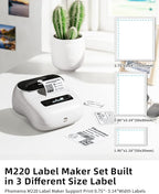 Phomemo Label Maker, M220 Barcode Printer, Thermal Bluetooth Label Printer for Address, Clothing, Warehouse, Mailing,Compatible with Phone & Laptop