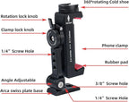 Metal Phone Tripod Mount w Rotatable Cold Shoe for Micphone Easy Use,Compatible with iPhone Tripod Adapter, Cell Phone Mount Holder,Hot Video Creater Vlogging Rig