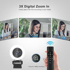4K Webcam with Light, HD Webcam for PC with Remote Control, Built-in Privacy Cover, Adjustable Brightness, Noise Reduction Mics, for Zoom Skype Teams Laptop and Google Meet