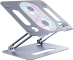 Adjustable Laptop Stand with Cooling Fan, Aluminium Alloy Multi-Angle Computer Holder for Desk, Portable Notebook Metal Mount All Laptops 11"-17.3"-Grey