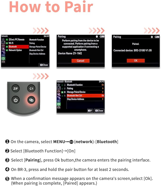 Hanpusen Rechargeable Camera Remote Control for Sony - Wireless Shutter Release with OLED Screen compatiable with ZV-1F,ZV-1II,ZV-1,ZV-E10II,ZV-E10,A6100,A6400,FX30,FX3;Replace Sony RMT-P1BT（Black）