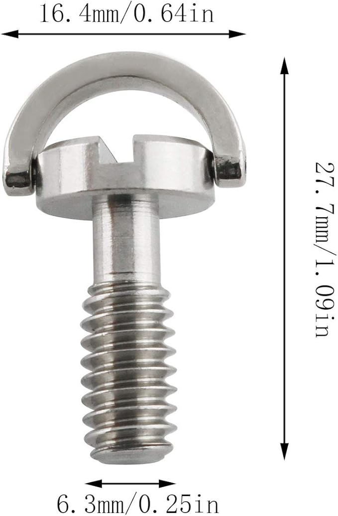 E-outstanding D Ring Hinged Screw 2PCS 1/4-20 Thread D-Ring Stainless Steel Camera Fixing Screws for Camera Tripod Monopod QR Plate 17mm Length