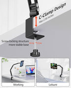 Urmust Tablet Holder Mount with Extendable Arm, Multi-Node Adjustable for 4.7-13" iPad Pro, Air, Galaxy Tab, Kindle Fire, Switch - Universal Tablet Stand for Bed, Desk & Work