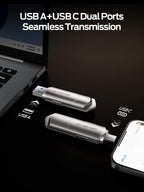 MOVE SPEED USB Drive 256GB External SSD 1000MB/s USB 3.2 Gen2+USB C Dual Ports Portable Zinc Alloy Thumb Drive Stick, External Drive with Metal Casing for iPhone 15/16/17 Series/Mac/Android Phone