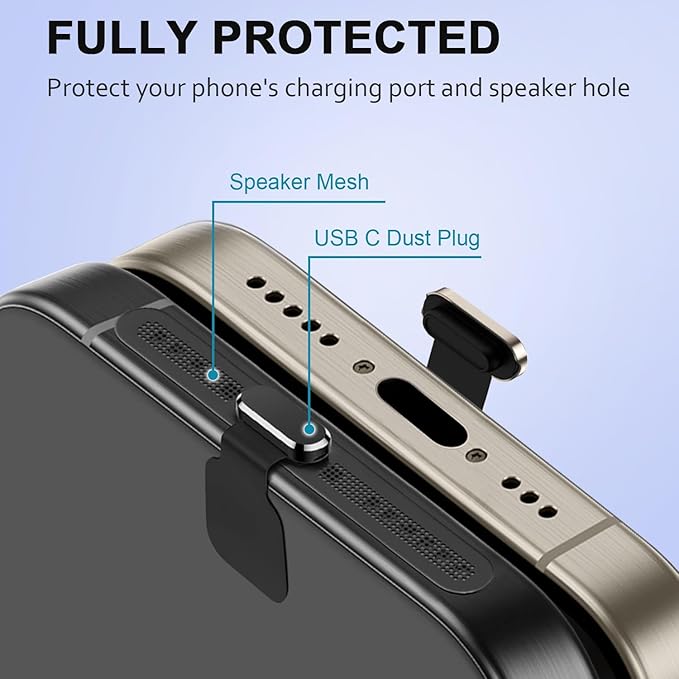 6 Pack USB C Dust Plug, Anti-Lost USB C Plug Cover USB C Charging Port Protector Cover with Speaker Dust Cover Compatible with iPhone, 16, 15 (Pro, Plus, Pro Max) iPhone 17