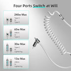 MFish 4-in-1 USB C Charging Cable, 6 Ft Type C to Type C Cable, 240W Fast Charger for iPhone 16/15/14 Pro Plus Pro Max, for iPad MacBook Pro/Air, Laptops - Multi Charger Cord with USB-A