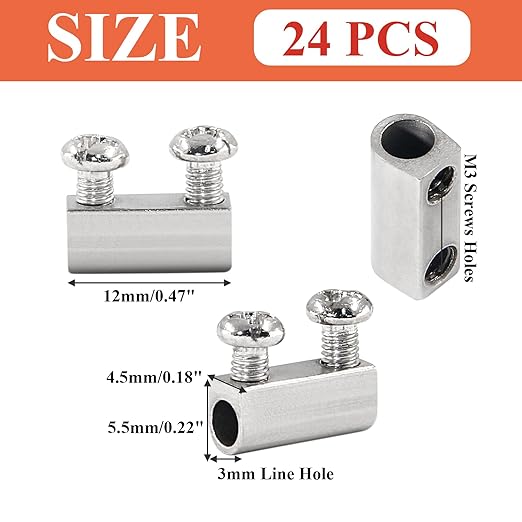 Biaungdo 24 Pcs Stainless Steel Wire Rope Cable Clamp, Adjustable New Upgrade Double Hole Wire Rope Clamp Fastener